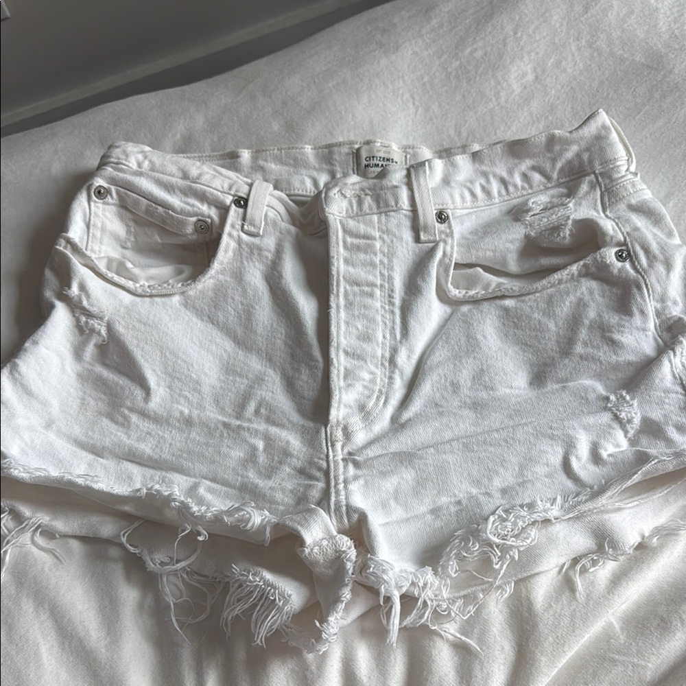 Citizens Of Humanity White Jean Shorts Distressed High-Waisted